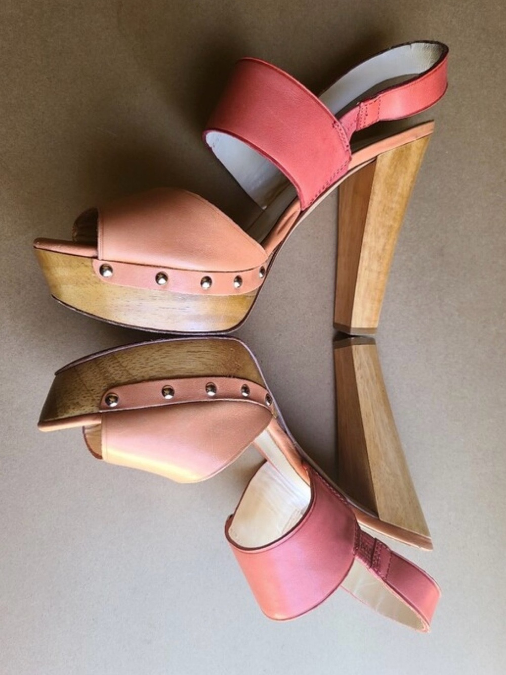 Coach Darcy Vachetta Coral Two-Tone Leather Platform Sandals size 8.5